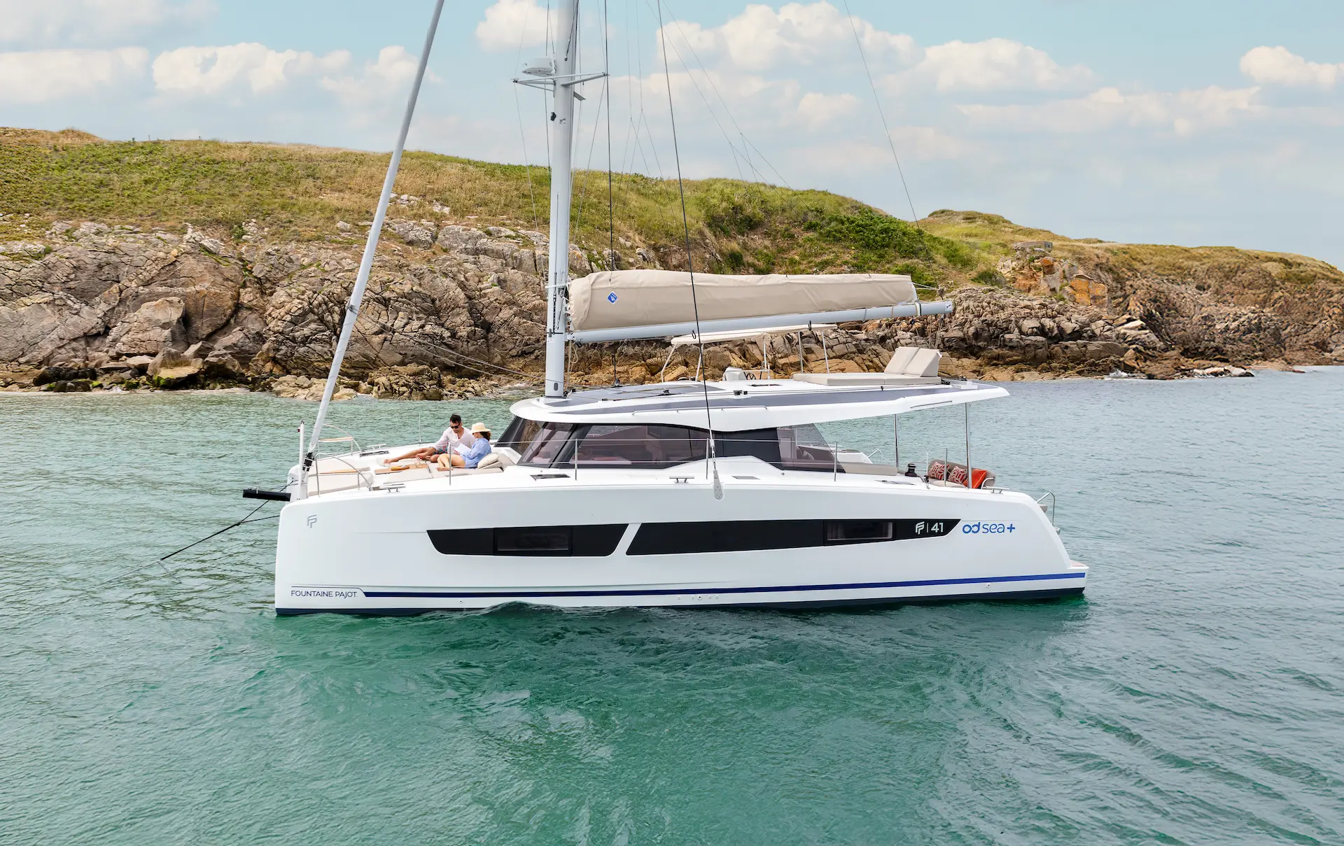 Hybrid Fountaine Pajot New 41 at anchor enjoying silent living on board