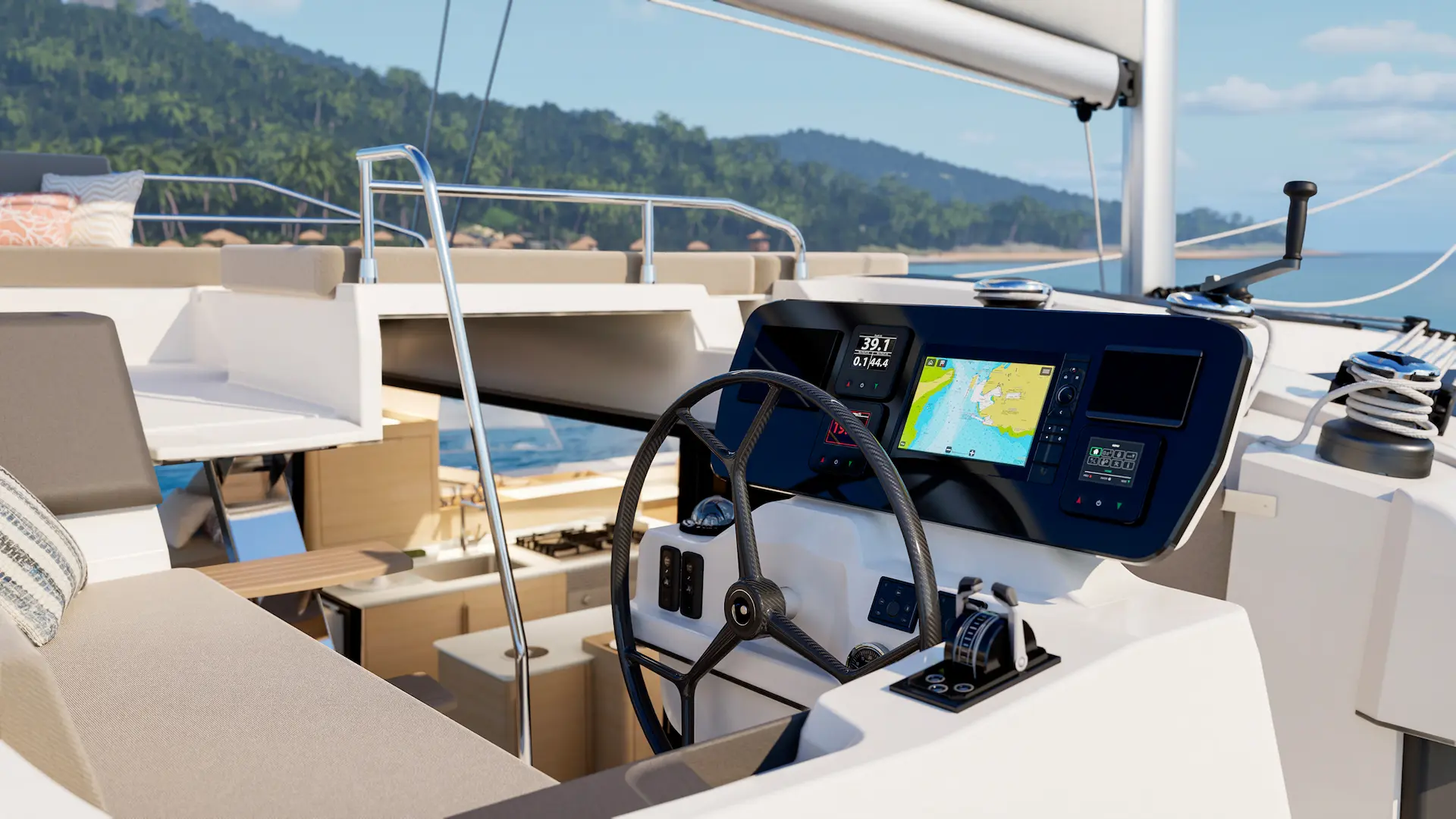 hybrid electric fountaine pajot fp48 helm station
